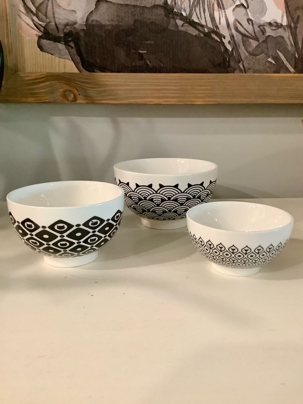 Beautiful Black and White Design Nesting Bowls Set of 3
